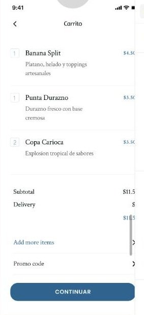 Heladería Iglú app cart screen