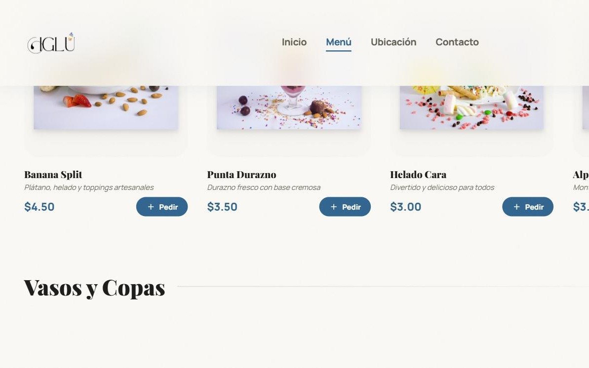 Heladería Iglú website menu